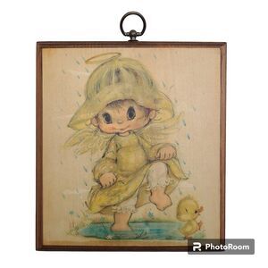 Vintage Hallmark Mary Hamilton Little Angel Big Eyes Homemade Decoupage Plaque